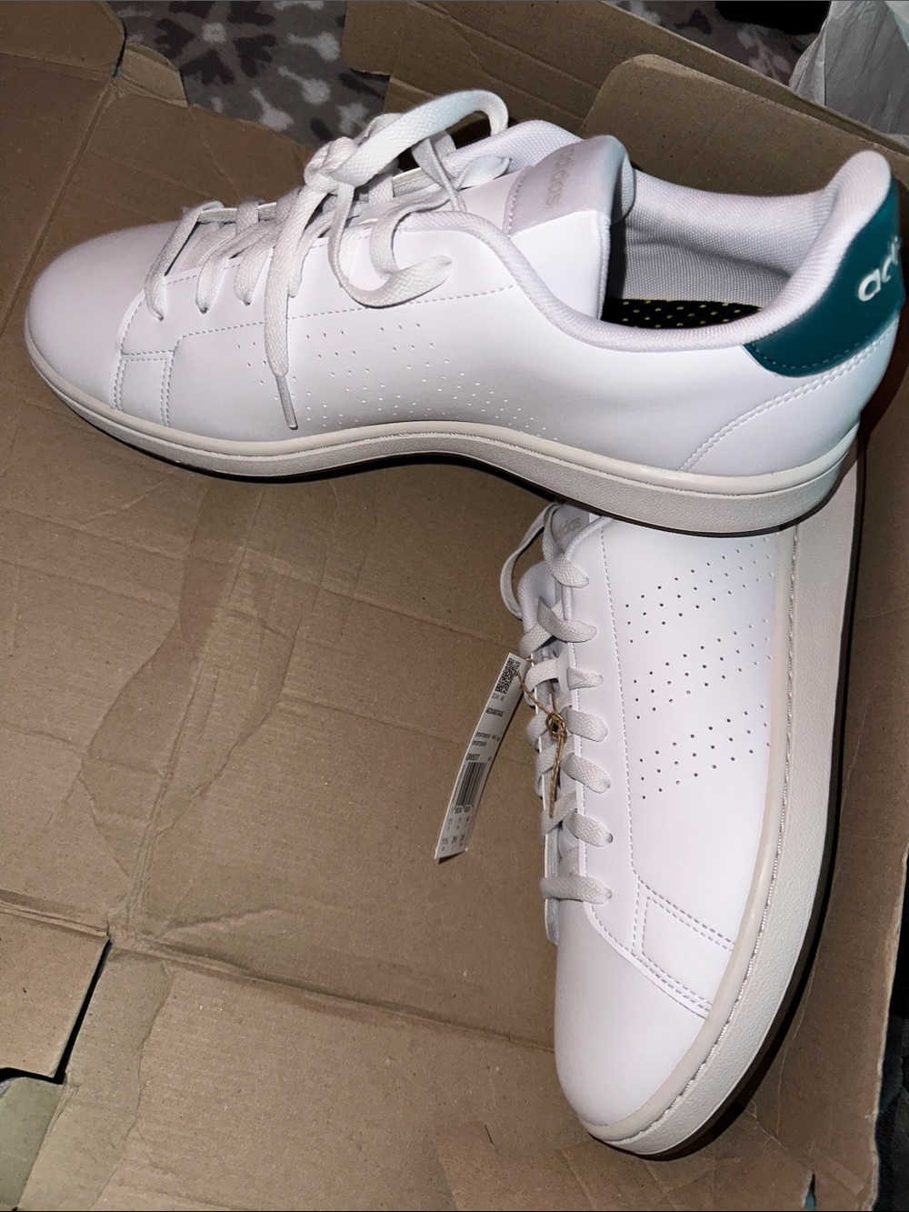 adidas White Low-Top Sneakers with Teal Heel Tab